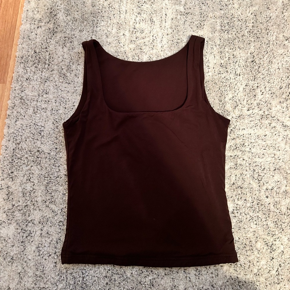 Brown Double Lined Square Neck Tank Top